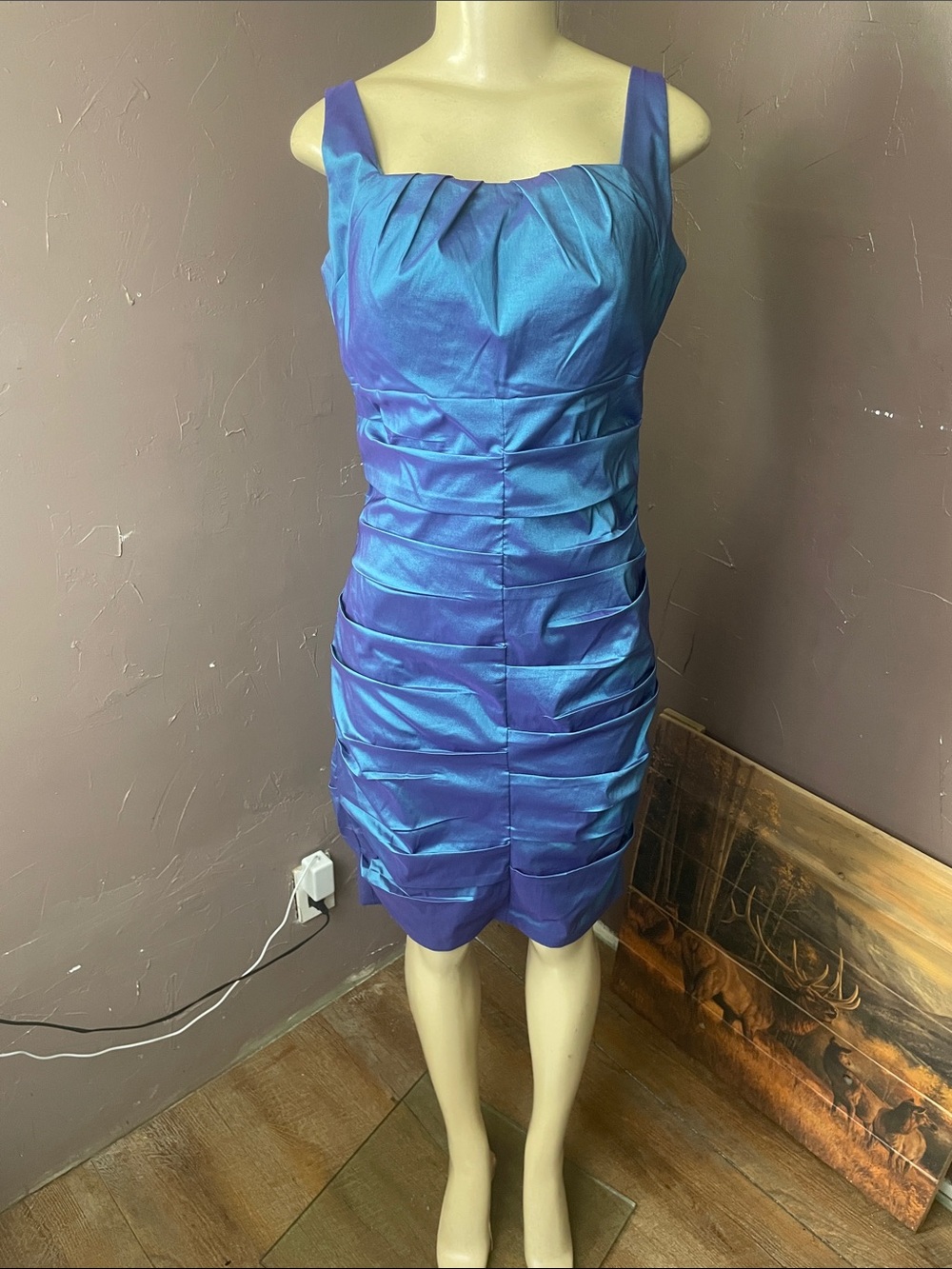 Signature by Sangria Shimmering Blue Ruched Mini Dress size 12